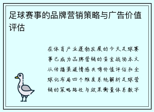 足球赛事的品牌营销策略与广告价值评估